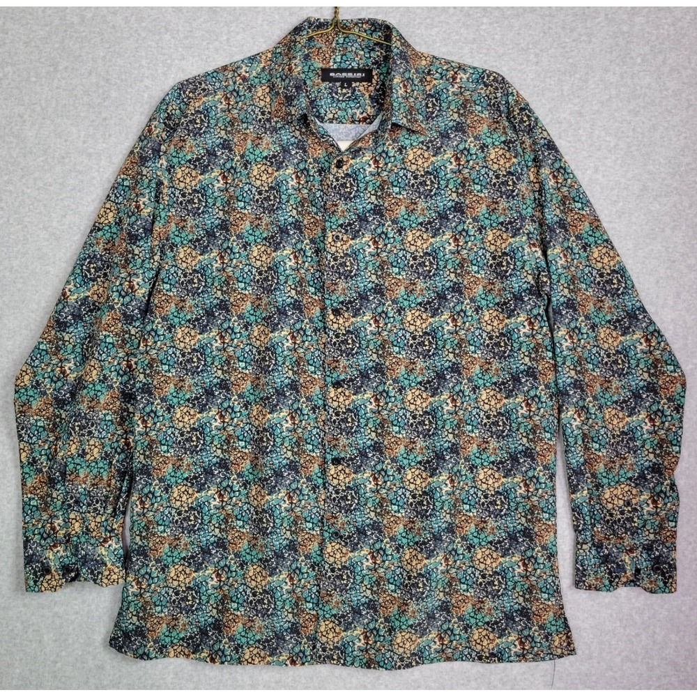 Bassiri Limited Collection Mens Large Abstract Mosaic Print Button Front Shirt
